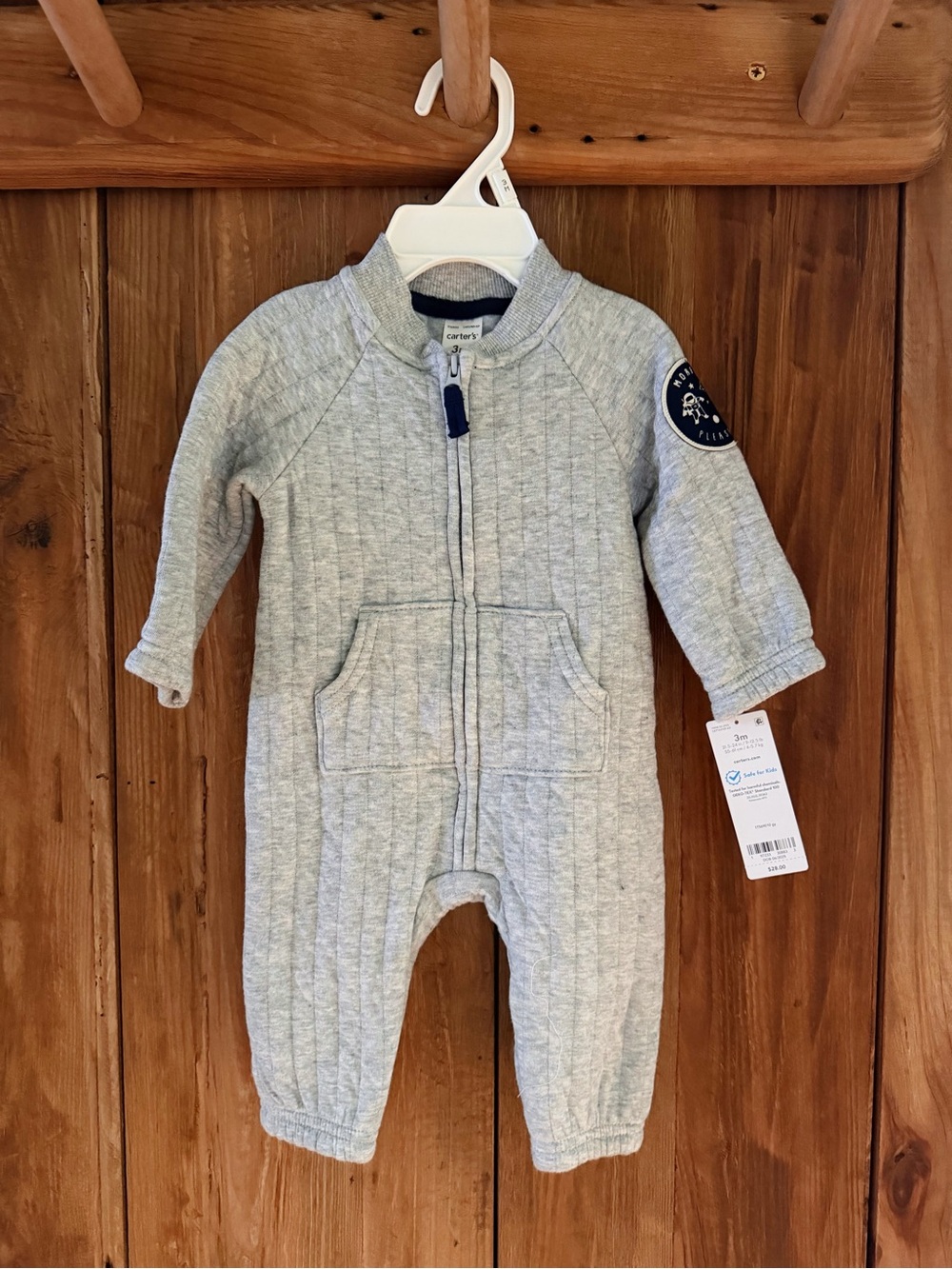 Carter‘s Light Gray Quilted Baby One-Piece Zip Romper